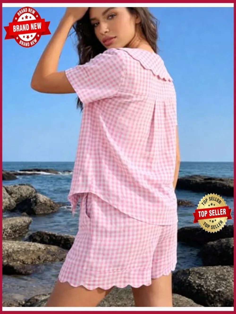 Women's Plaid 2 Piece Pajama Set Babydoll Shorts Lounge Set